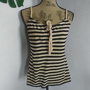 L8ter Nautical Style Striped Tie Front Tank Top